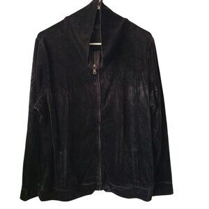 Talbots US Womens XL Black Velour Zip-Up Jacket Lounge Front Pockets